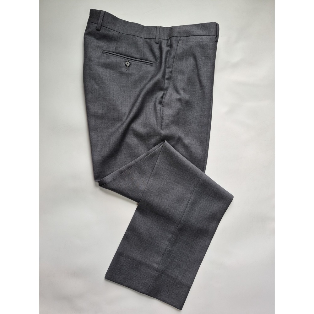 Santorelli Romeo Luxury Serge Wool Dress Pants 35x31 Gray Italy Flat Front Mens